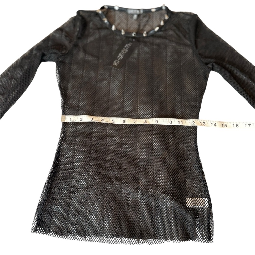 NWT CURRENT MOOD BLACK STUDDED MESH LONG SLEEVE TOP – SIZE M DOLLS KILL - Picture 5 of 13